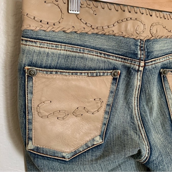 MVX Tribe | Size 27 Leather Jean USA Design 100% Cotton Leather Trim Boho Cowboy - Picture 10 of 15